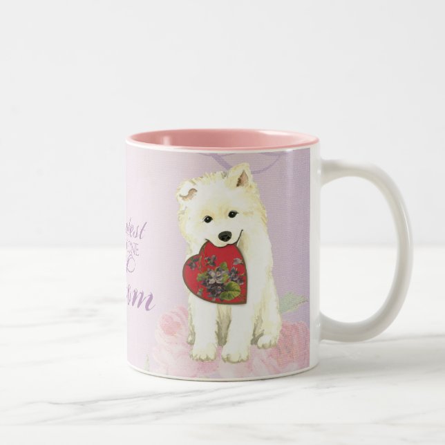 Caneca De Café Em Dois Tons Samoyed Heart Mãe (Direita)