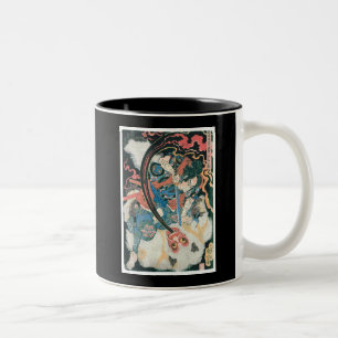 Caneca De Café Em Dois Tons Samurai mata um demônio, pintura japonesa antiga