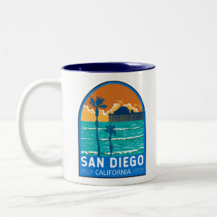 Caneca De Café Em Dois Tons San Diego Califórnia Viagem Arte Vintage