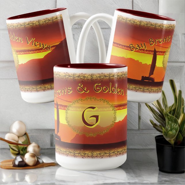 Caneca De Café Em Dois Tons San Francisco Bay Brews & Golden Views 1124 (Criador carregado)