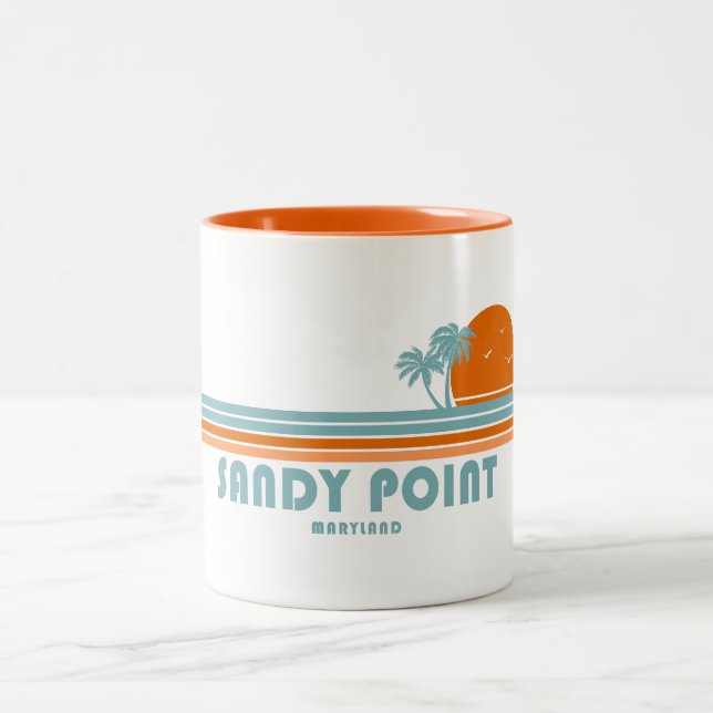 Caneca De Café Em Dois Tons Sandy Point State Park Maryland Sun Palm Trees (Centro)