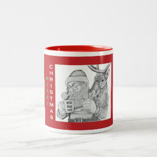 Caneca De Café Em Dois Tons Santa Claus e Reindeer