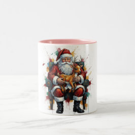 Caneca De Café Em Dois Tons Santa Clause & Reindeer , Christmas Mug