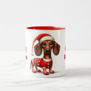 Caneca De Café Em Dois Tons Santa Hat Dachshund