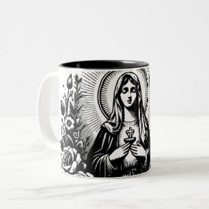Caneca De Café Em Dois Tons Santa Maria Católica Cristã Meditação Católica