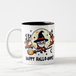 Caneca De Café Em Dois Tons Santa Witch Broom Ride Mug – Halloween-Christmas
