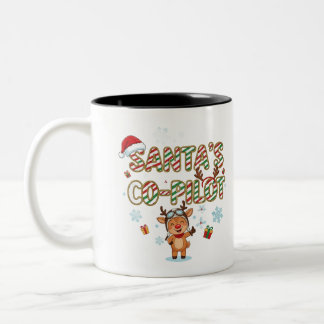 Caneca De Café Em Dois Tons Santa's Co-Pilot Reindeer Christmas