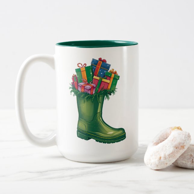 Caneca De Café Em Dois Tons Santa's New Boots (Com Donut)