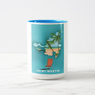 Caneca De Café Em Dois Tons Santo Martin Ilustrated map.