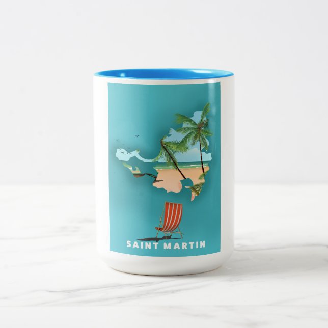 Caneca De Café Em Dois Tons Santo Martin Ilustrated map. (Centro)