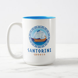 Caneca De Café Em Dois Tons Santorini, Grécia Desenho de Navio Grego