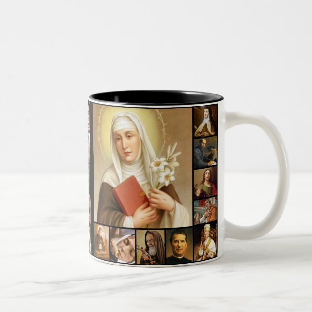Caneca De Café Em Dois Tons Santos, imagens santamente, Jesus, Mary, St Joseph (Direita)