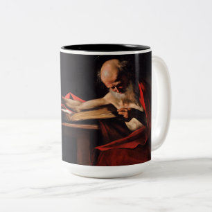 Caneca De Café Em Dois Tons São Jerônimo Escrevendo (por Caravaggio)