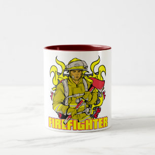Caneca De Café Em Dois Tons Sapador-bombeiro de trabalho