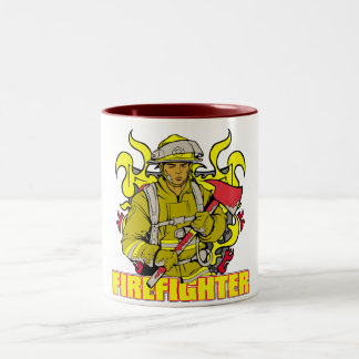 Caneca De Café Em Dois Tons Sapador-bombeiro de trabalho