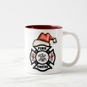 Caneca De Café Em Dois Tons Sapador-bombeiro Papai Noel