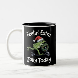Caneca De Café Em Dois Tons Sapo de Natal Engraçado Sentindo-se Extra Alegre H