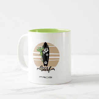 Caneca De Café Em Dois Tons Sapo de Surf Divertido Vintage Pôr do Sol Vida de