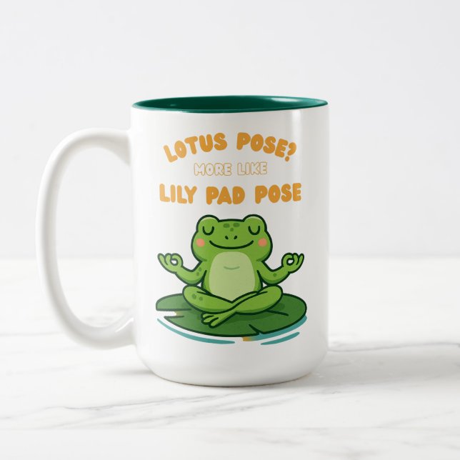 Caneca De Café Em Dois Tons Sapo Engraçado Yoga Cartoon Lotus Lily Pad Design (Esquerda)