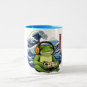 Caneca De Café Em Dois Tons Sapo Gamer Japonês — Sapo Gamer Japonês Vintage