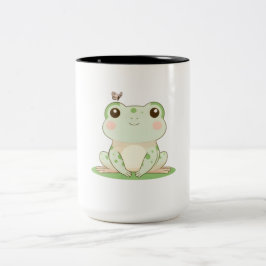 Caneca De Café Em Dois Tons Sapo Kawaii com Borboleta Design Fofo da Natureza