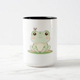Caneca De Café Em Dois Tons Sapo Kawaii com Borboleta Design Fofo da Natureza