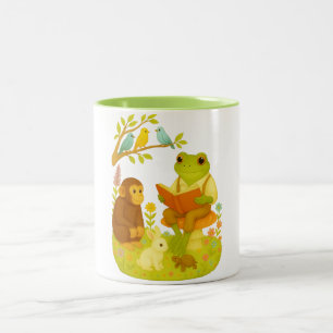 Caneca De Café Em Dois Tons Sapo Leitor no Cogumelo História Antiga Floresta