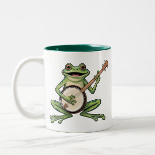 Caneca De Café Em Dois Tons Sapo Retro Tocando Banjo Amantes de Música dos Ano