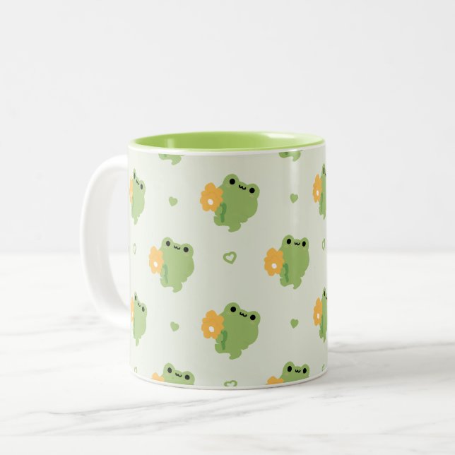 Caneca De Café Em Dois Tons Sapo Romântico bonito (Frente Esquerda)