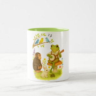 Caneca De Café Em Dois Tons Sapo Tocando Banjo   Animal de Bluegrass Antigo