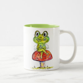 Caneca De Café Em Dois Tons Sapo Verde Brilhante em Toadstool