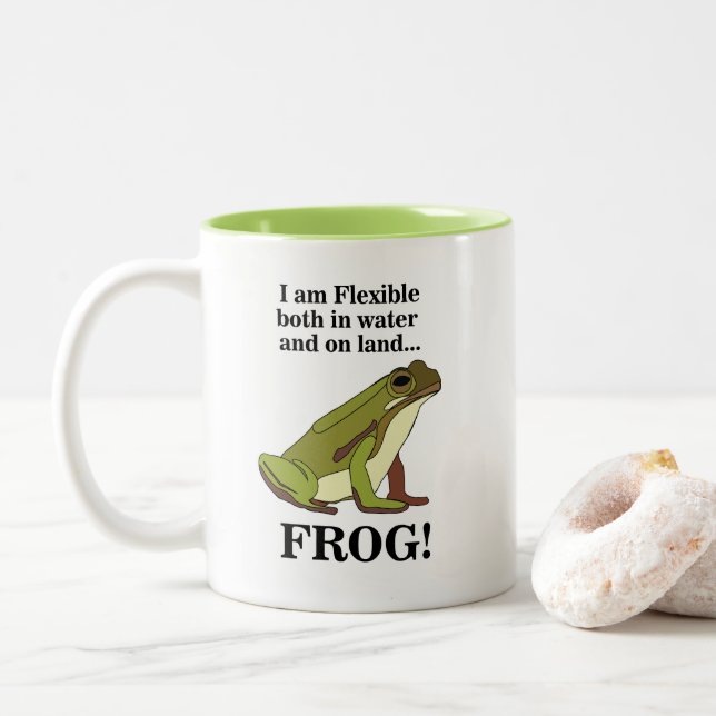 Caneca De Café Em Dois Tons Sapo Verde Divertido (Com Donut)