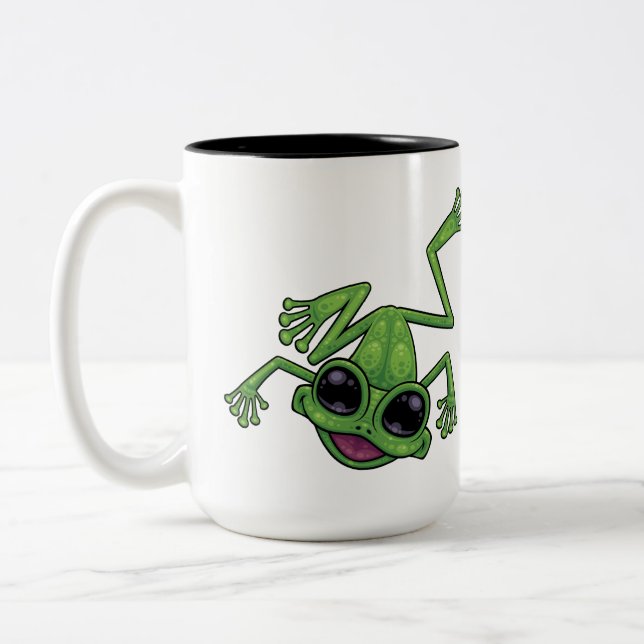 Caneca De Café Em Dois Tons Sapo Verde Feliz (Esquerda)