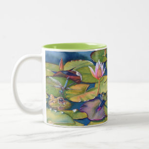 Caneca De Café Em Dois Tons Sapos Leopardo Lily Pads Pond Watercolor Art