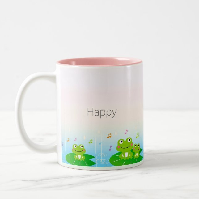 Caneca De Café Em Dois Tons Sapos Pequenos e Fofos em Cores Pastel (Esquerda)