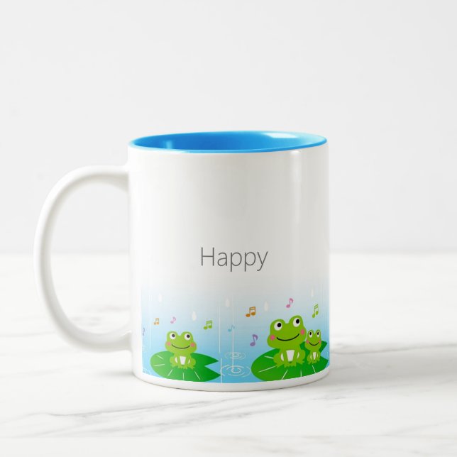 Caneca De Café Em Dois Tons Sapos Pequenos Felizes e Fofos  (Esquerda)