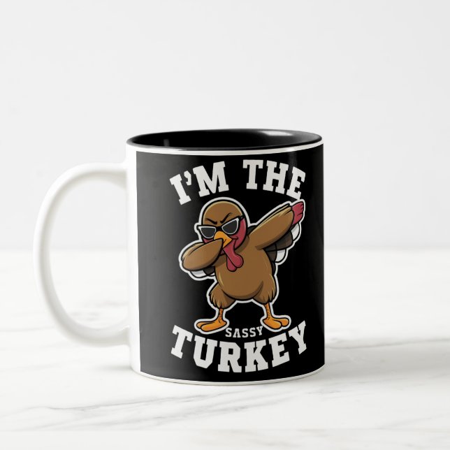 Caneca De Café Em Dois Tons Sassy Turkey Matching Family Graças Party (Esquerda)