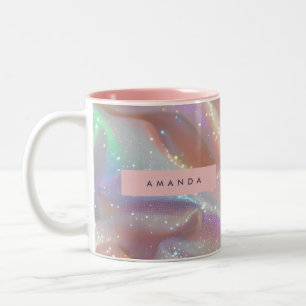 Caneca De Café Em Dois Tons Satinê Iridescente Pastel Espelhado Personalizado