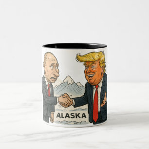 Caneca De Café Em Dois Tons Sátira Política: Reunião de Putin e Trump em Alask