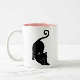 Caneca De Café Em Dois Tons Saudação solar para baixo gatinho preto yoga
