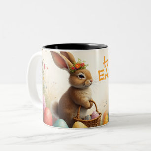 Caneca De Café Em Dois Tons Saudações da Primavera do Coelho da Páscoa