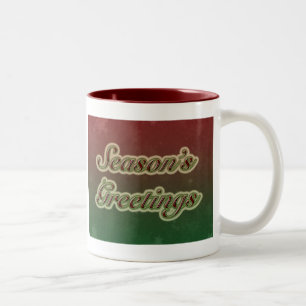 Caneca De Café Em Dois Tons Saudações da temporada em texto vermelho e verde