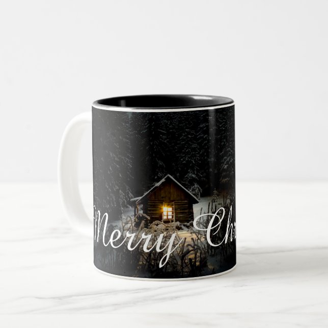 Caneca De Café Em Dois Tons Saudações de Natal com Casa de Bruxa (Frente Esquerda)