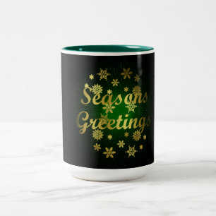 Caneca De Café Em Dois Tons Saudações de Natal Dourado e Verde