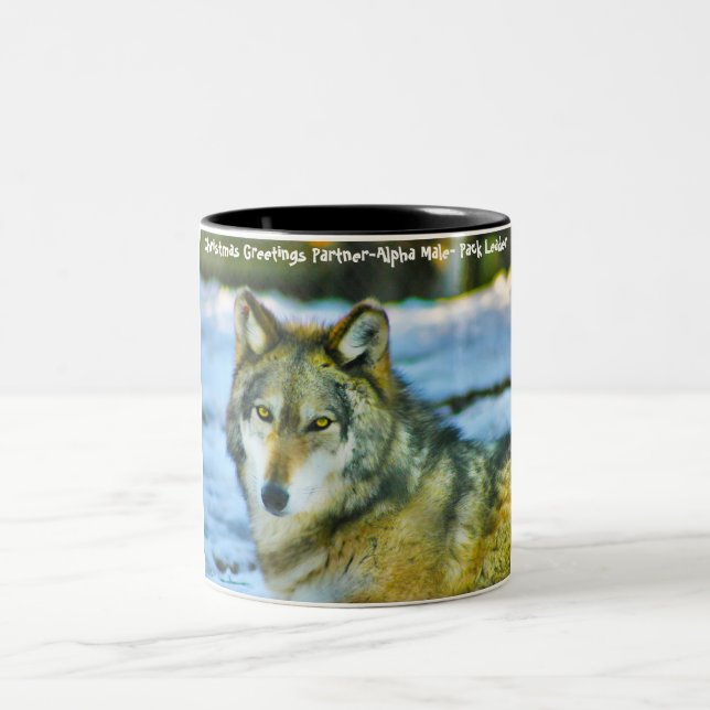 Caneca De Café Em Dois Tons Saudações de Natal 'Meu Parceiro', 'Macho Alfa', (Centro)