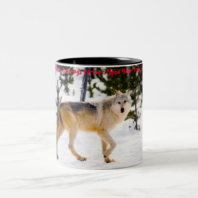 Caneca De Café Em Dois Tons Saudações de Natal 'Meu Parceiro', 'Macho Alfa', (Centro)