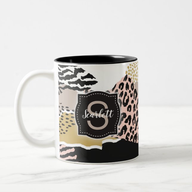 Caneca De Café Em Dois Tons Savannah com Monograma e Nome Personalizados (Esquerda)