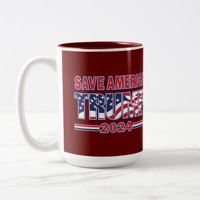 Caneca De Café Em Dois Tons Save America Trump 2024 (Esquerda)