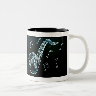 Caneca De Café Em Dois Tons Saxofone E Notas De Música