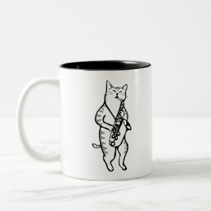 Caneca De Café Em Dois Tons Saxofone Instrumento Music Jazz Cat